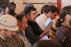 Basses reading the third text during the Azariah singing