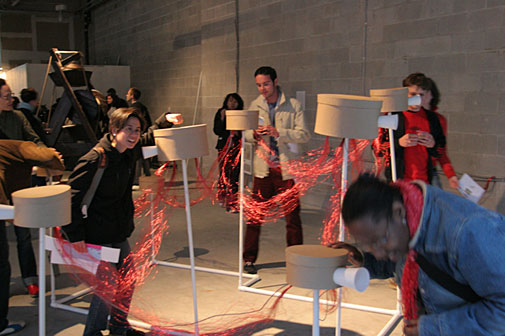 Attendees interact with Knock-Knock at the Boston Cyberarts Festival