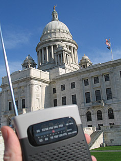 Making a transmission behind the capitol building